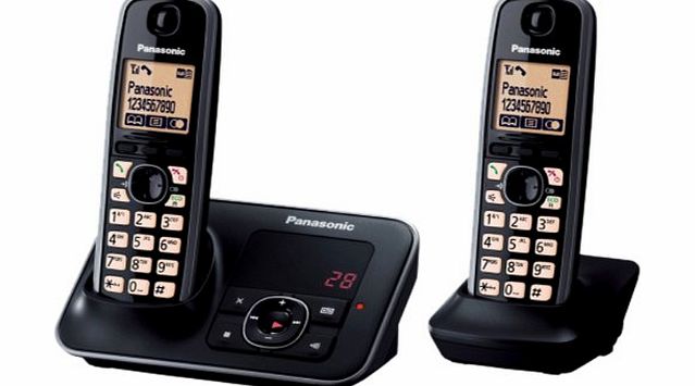 Panasonic KX-TG6622EB Twin Digital Cordless Phone Set with Answer Machine - Black