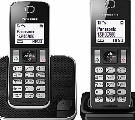 Panasonic KX-TGD312EB Cordless Home Phone with Nuisance Call Blocker and LCD Display - Black/Silver, Pack of 2