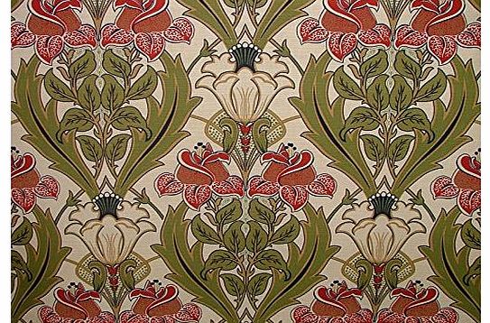 1 Metre Acanthus Cherry Red Art Nouveau Vinatge Designer Cotton Curtain Upholstery Fabric