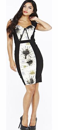 Foil Print Panel Bodycon Dress