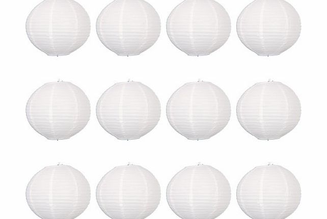 Paper lanterns UK 12 x 12`` White round paper lantern with wire ribbing - Value pack