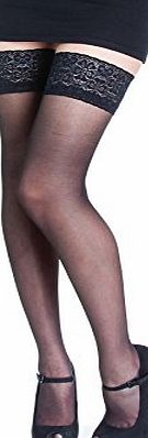 NEW Lace Top 20 Denier Sheer Hold Ups Stockings 17 Various Colours- Sizes S-XL (Medium, Black)