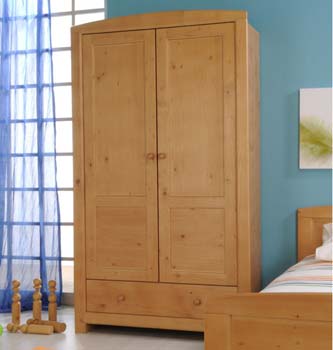 Harpen Solid Pine 2 Door 1 Drawer Wardrobe -