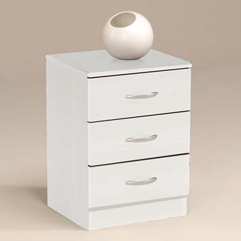 Matty 3 Drawer Bedside Cabinet in White - WHILE