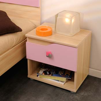 Trix Teens 1 Drawer Bedside Table in Pink -