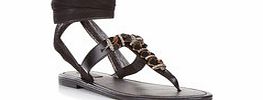 Black leather and chiffon sandals