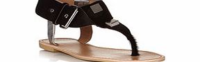 Park Lane Black ponyhair effect leather sandals