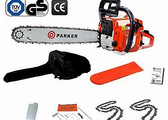 Parker 58CC 20`` PETROL CHAINSAW   2 x CHAINS - FREE CARRY CASE - BAR COVER - TOOL KIT