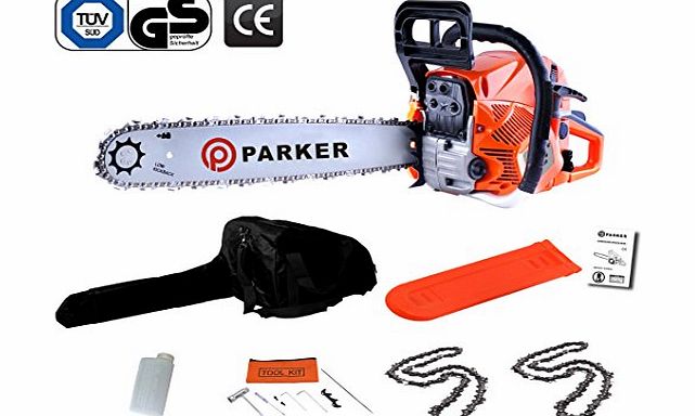 Parker 62CC 20`` PETROL CHAINSAW   2 x CHAINS - CARRY BAG - BAR COVER - TOOL KIT - ASSISTED START
