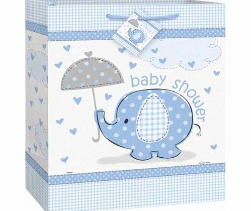 Party Bags 2 Go Umbrellaphants Blue Baby Shower Gift Bag, large size