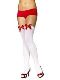 Thigh-High Stockings White with Red Bow