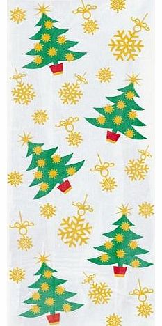 20 Cellophane Party Bags - Golden Christmas Trees (Xmas)