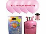 Disposable Helium Gas Cylinder with 30 Petal Pink Balloons and Curling Ribbon included