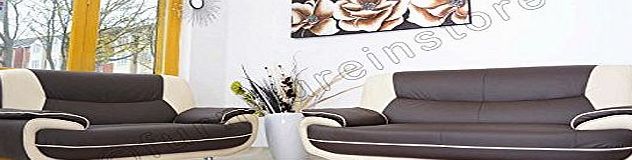 Passero 3 2 Seater Passero Brown and Cream Faux Leather Sofa Suite Settee Couch