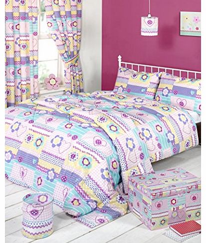 Patchwork CHILDRENS CURTAINS ONE PAIR OF PATCHWORK PRINT FLOWERS PINK CURTAINS 66``X72`` (168CM X 183CM) APPROX GIRLS BEDROOM CURTAINS UNLINED WITH PENCIL PLEAT TOP / TIEBACKS INCLUDED