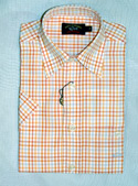 Paul & Shark Kids Orange- Red & Light Blue Check Short Sleeve Cotton Shirt