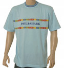 Paul & Shark Pale Blue Cotton Short Sleeve T-Shirt With Multicoloured Sharks