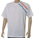 White Short Sleeve Cotton T-Shirt With Orange and Blue Stripe