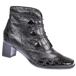 Pavers Female Zara Leather Upper Boots in Black, Black Croc Toe, Brown