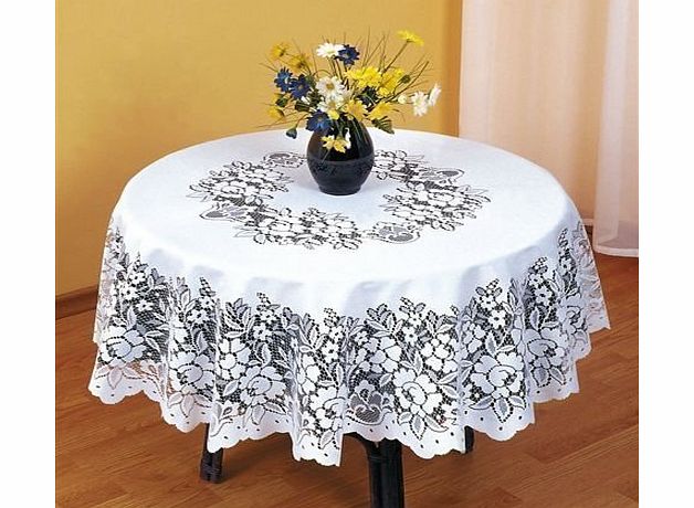 PCJ SUPPLIES SUPERB WHITE HEAVY LACE ROUND TABLE CLOTH 48`` ROUND ***FIL***