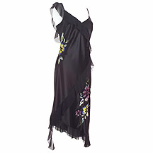 Black sequined flowers ruffle dress