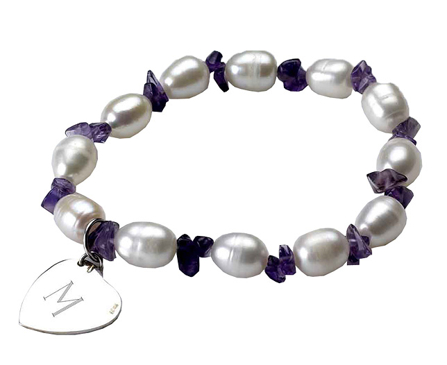pearl and Gemstone Bracelet With Silver Heart,