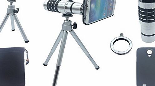 Pechon Silver 12x Magnifier Zoom Aluminum Manual Focus Telephoto Telesocpe Phone Camera Lens Kit with Tripod for Samsung Galaxy S4