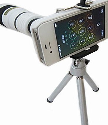 Pechon White 8x Magnifier Zoom Aluminum Manual Focus Telephoto Telesocpe Phone Camera Lens Kit with Tripod for iPhone4/4S