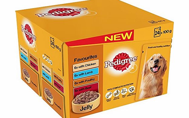 Pedigree Pouch Dog Food Favourites in Jelly 24x100g (Pack of 2, Total 48 pouches)