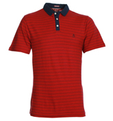 Penguin Red and Navy Stripe Slim Fit Polo Shirt