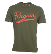 Penguin Rifle Green T-Shirt with Red Printed Logo