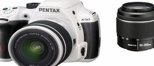 Pentax K-50 DSLR Camera with DAL 18-55mm WR and DAL 50-200mm WR Lens Kit - White (16MP, CMOS APS-C Sensor) 3 inch LCD