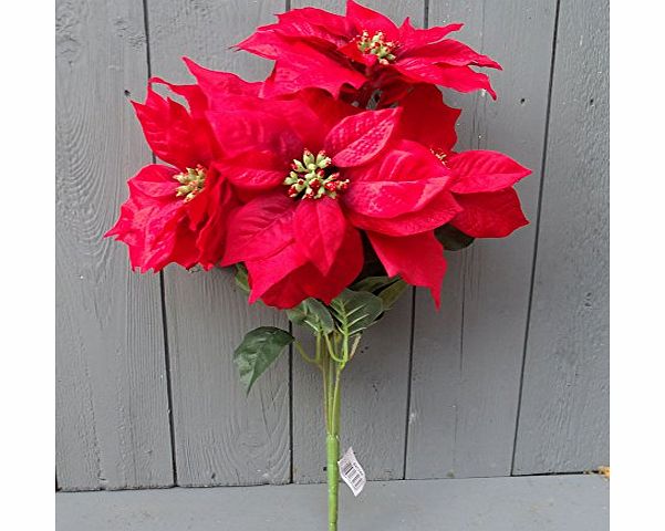 Permabloom Artificial 48cm Red Poinsettia Bush - 5 Poinsettia Heads - Christmas Flowers / Decoration