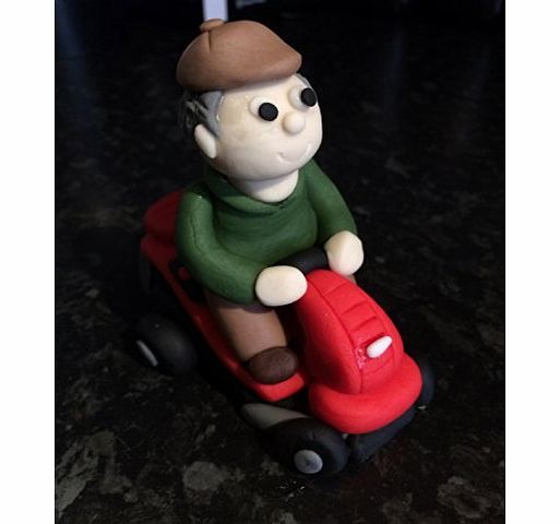 Personal-ice edible man on lawn mower cake topper decoration (5x4)