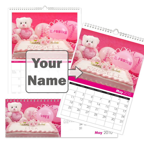 personalised All Things Pink Calendar A4
