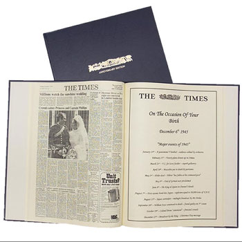 personalised Anniversary Commemorative Book featuring The Times newspapers