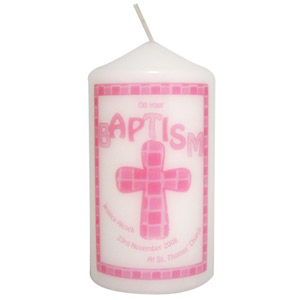 Baptism Cross Candle (Pink)