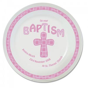 Baptism Cross Plate 8` (Pink)