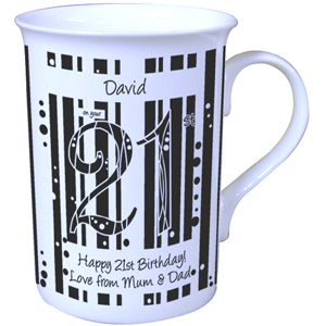 personalised Black and White 21st Birthday Mug