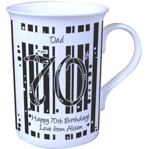 personalised Black and White 70th Birthday Mug