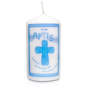 personalised Blue Baptism Cross Candle