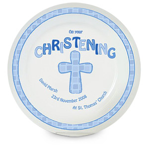 Blue Christening Cross Plate
