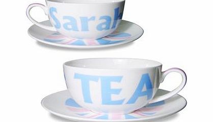 Personalised Blue Union Jack Teacup and Saucer