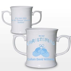 Personalised Bootee Blue Christening Loving Mug