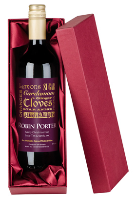 Personalised Bottle of Mulled Wine in Silk Lined