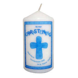 Christening Candle Blue Cross