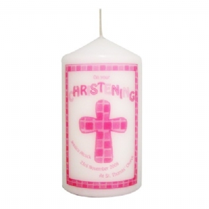 Christening Candle Pink Cross