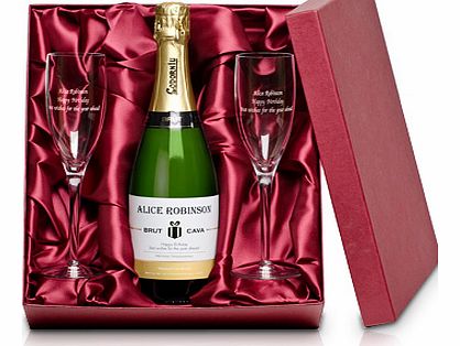 Christmas Cava with Engraved Flutes