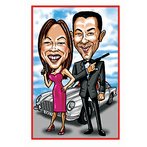 personalised Engagement Caricature - Bond Couple