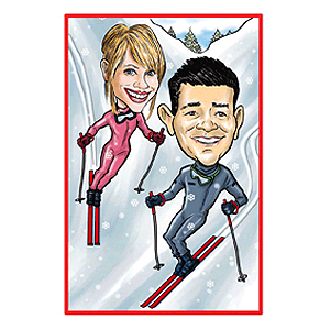 personalised Engagement Caricature - Skiing Couple
